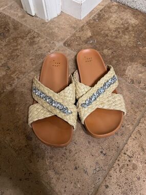 a new day Braided Crystal Crossband Slide Sandals in Natural Tan